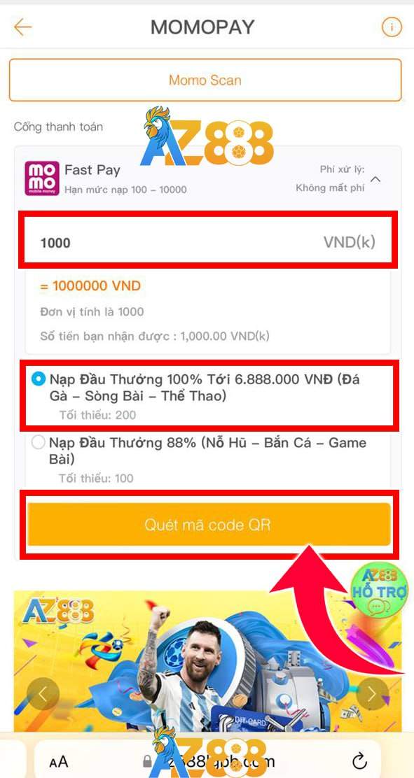 Điền số tiền và chọn quét mã QR