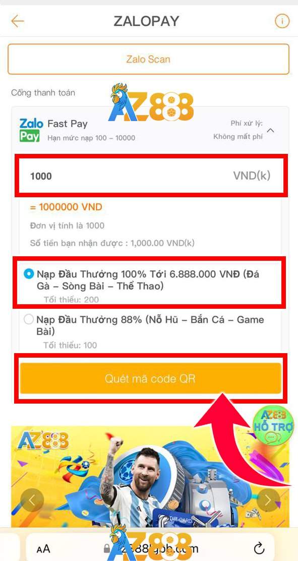 Điền số tiền và quét mã QR