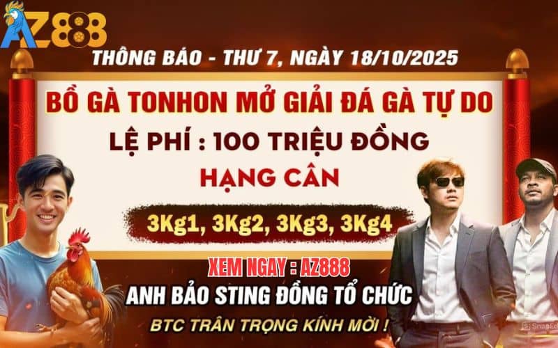 Bồ Gà TonHon Cùng Bảo Sting Tổ Chức Giải Gà Tự Do Ngày 18/10/2025 Bồ Gà TonHon Cùng Bảo Sting Tổ Chức Giải Gà Tự Do Ngày 18/10/2025